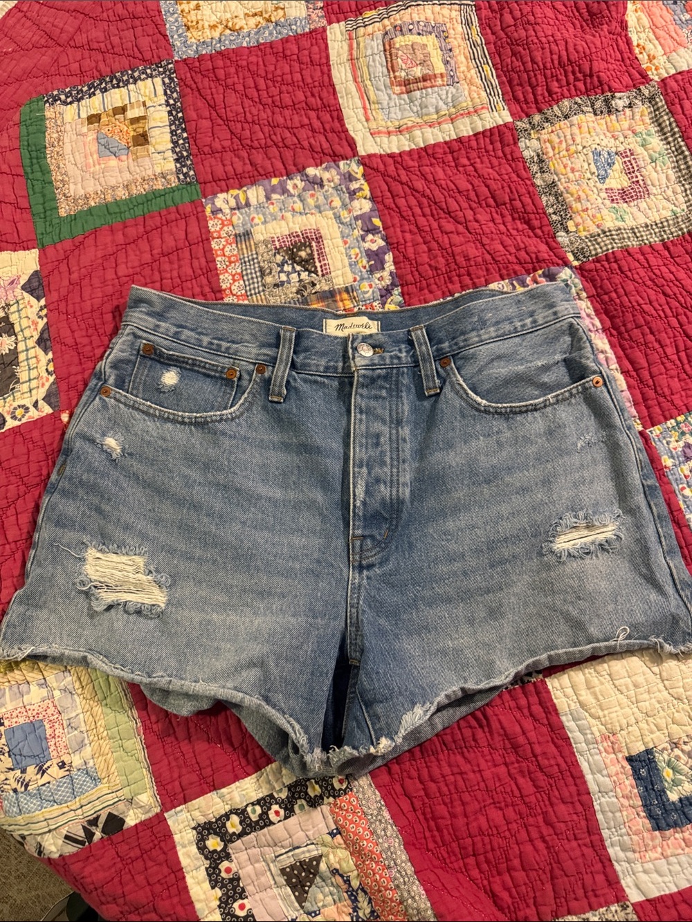 Madewell Light Blue Distressed High-Rise Denim Shorts